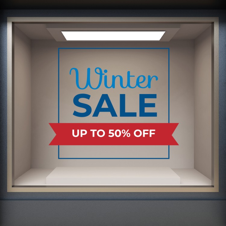 Αυτοκόλλητο Βιτρίνας Winter Sale 50% blue-red